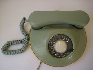 Vtg Rotary Dial Northern Telecom Jade Green Gold Telephone Retro Round Space Age