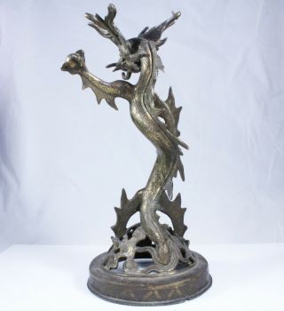 Large Antique Chinese Bronze Dragon Censer Lid 4