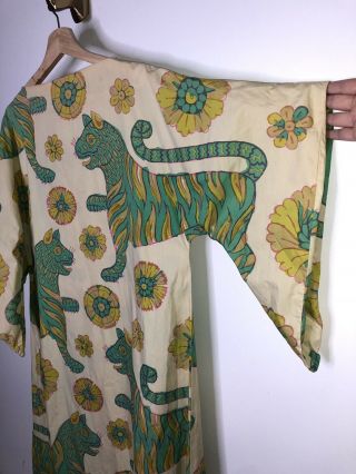 Vintage Hawaiian Maxi Dress Pake Muu Tiki Print Tiger Fu Dogs 8 10 Large