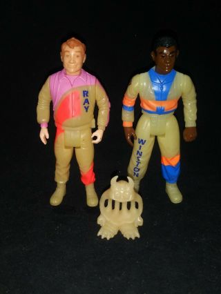 Vintage Kenner 1984 Ghostbusters Rare Ecto Glo Winston & Ray Set Of 2 With Ghost