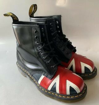 Vintage Dr Marten Black Leather Boot British Flag Union Jack Us L 8 M 7 / Uk 6