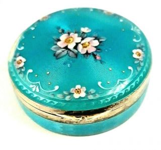 Antique 935 Sterling Silver & Turquoise Guilloche Enameled Powder Compact.