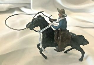 Vintage Lead Cowboy Mounted Horseback Lasso Lariat Britains England Moving Arm