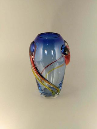 Stunning Vintage Art Glass Vase Hospodka Chribska Blue Red Yellow Home Decor 60s