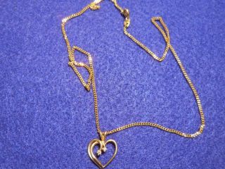 Vintage 14k Yellow Gold Necklace Pendant With Two 0.  01ct Diamonds - Weight 4g