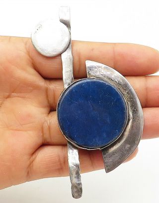 Nafiz 925 Sterling Silver - Vintage Lapis Lazuli Modernist Brooch Pin - Bp3274
