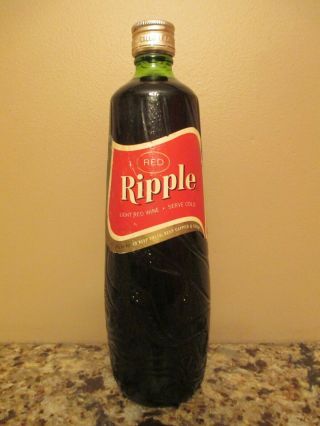 Vintage Gallo Red Ripple Wine Bottle - 4/5 Quart - Green Sculpted Glass