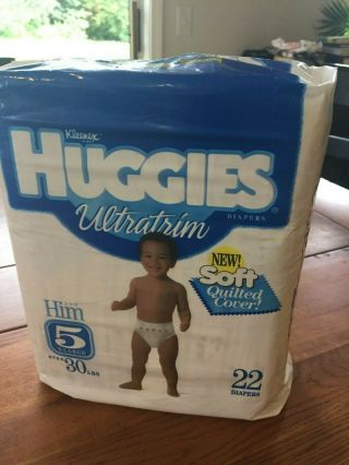 Vintage Pack Of 22 Huggies Ultratrim Baby Diapers Size 5 For Him