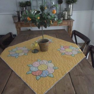 Deep Marigold Yellow,  Feedsacks Vintage 30s Table Or Crib Quilt 31x31 " Cottage