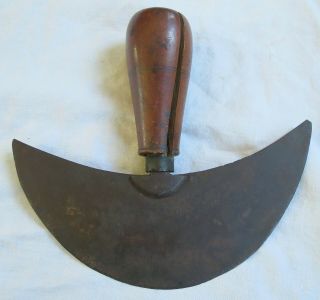 Crescent Round Leather Knife Early Vtg Old Antique Tool