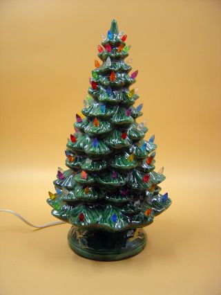 Vintage 14.  5 " Green Ceramic Lighted Christmas Tree