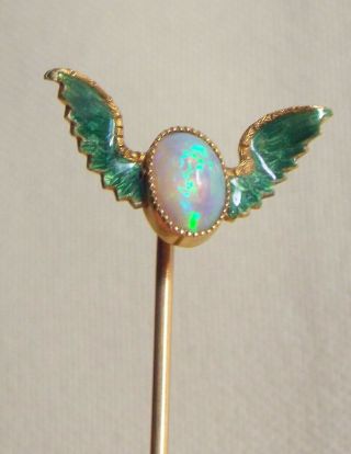 Antique Enamel 14k Yellow Gold With An Oval Opal - Stick Pin