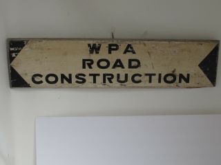 Vintage WPA Road Construction Sign Painted on Wood 7