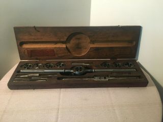 Vintage Greenfield No.  5 Tap & Die Screw Plate Set Wood Box 7 Sizes