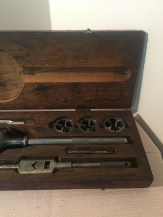 Vintage Greenfield No.  5 Tap & Die Screw Plate Set Wood Box 7 Sizes 4