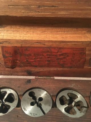 Vintage Greenfield No.  5 Tap & Die Screw Plate Set Wood Box 7 Sizes 5