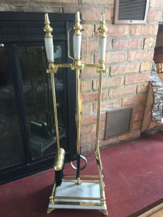 Vintage Hollywood Regency Carrera Marble Ornate Fireplace Tool Set 5 - Pc Unique