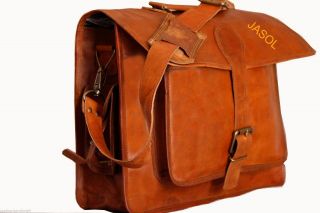 Men Real Goat Leather Vintage Brown Messenger Shoulder Laptop Bag Briefcase