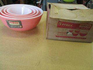 Vintage Pyrex Pink Mixing Bowls Complete Set Nos