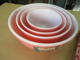 VINTAGE PYREX PINK MIXING BOWLS COMPLETE SET NOS 7