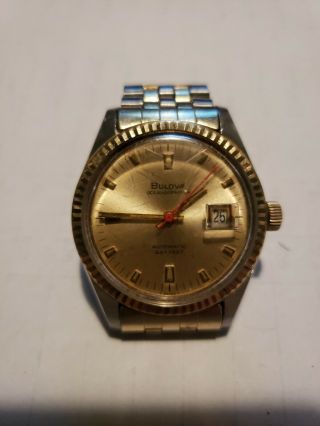 Vintage Stainless Steel & 10k Bezel Bulova Oceanographer 333 Feet Automatic