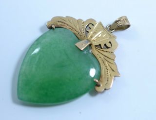 Vintage Chinese 18k Gold and Jade Heart Pendant 3
