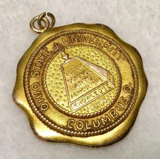 Vtg Antique 1870 Rare Ohio State University Heavy Gold Filled Pendant Science