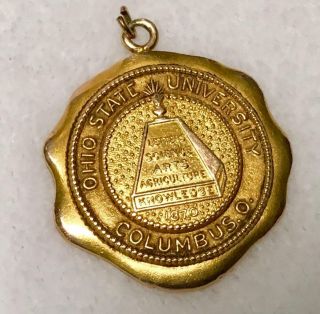 VTG ANTIQUE 1870 RARE OHIO STATE UNIVERSITY HEAVY GOLD FILLED PENDANT SCIENCE 4