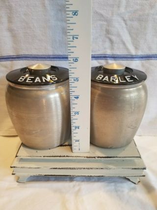 Very Rare Vintage Kromex Canister Set Beans Barley Rice Peas Aluminum Canisters 2