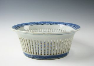 Antique Chinese Export Blue & White Porcelain Nanking Pattern Reticulated Basket