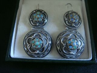 Vintage Large Silver & Natural Firey Opal Drop Silver Earrings