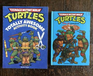 2 Vintage Teenage Mutant Ninja Turtles Books - Awesome Activity,  Pop - Up Books