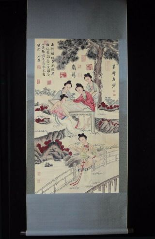 Old Chinese Very Long Scroll Hand Painting Pretty Lady " Tangyin " Marks