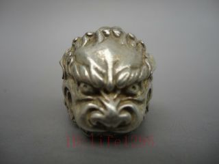 Collect Old China Tibet Silver Handmade Force Lion Statue Ring Ornaments