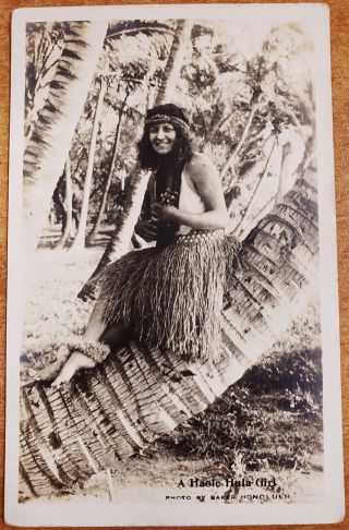 Vintage Rppc Real Photo Postcard Haole Hula Girl Hawaii Coconut Ukulele