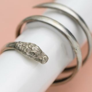 Antique Victorian 800 Silver Snake 2 " Wide Wrap Bracelet