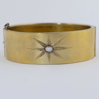 Antique Victorian Gold Gilt Baroque Pearl Gypsy LARGE Star Bangle Bracelet 3