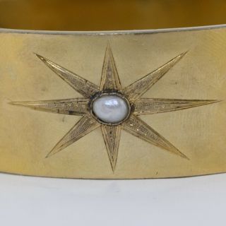 Antique Victorian Gold Gilt Baroque Pearl Gypsy LARGE Star Bangle Bracelet 8