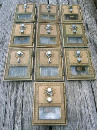 Ten Vintage Bronze 3.  5 X 5 Combination Post Office Lock Box Doors Various Dates