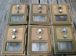 Ten Vintage Bronze 3.  5 X 5 Combination Post Office Lock Box Doors Various Dates 2