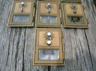 Ten Vintage Bronze 3.  5 X 5 Combination Post Office Lock Box Doors Various Dates 3