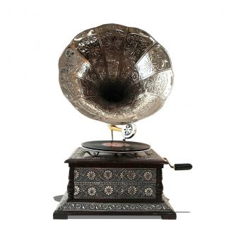 Decorational Gramaphone Gramophone Phonograph Brass Horn Vintage Look Turntable
