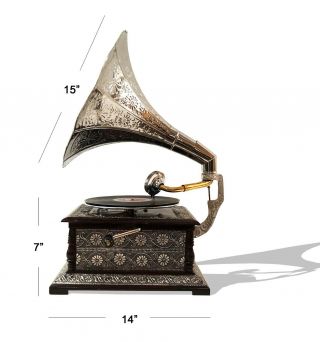 Decorational Gramaphone Gramophone Phonograph Brass Horn Vintage Look Turntable 3