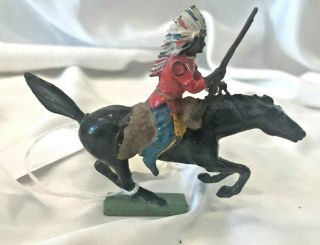 Vintage Lead Indian Mounted Horseback Rifle Drawn Britains England Moving Arm