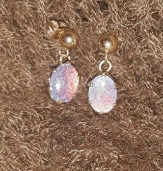 Vintage Opal Triplet Earrings In Antique Yellow Gold Setting High Prong Set