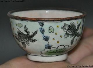 Old Chinese Bronze Cloisonne Wealth Fish Goldfish Statue small bowl Teacup Bowls 2