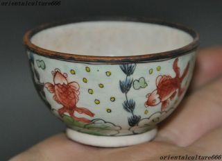 Old Chinese Bronze Cloisonne Wealth Fish Goldfish Statue small bowl Teacup Bowls 5