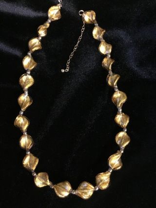 Vintage Or Antique Murano Gold Foil Encased Twisted Glass Bead Necklace