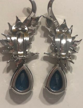 Vtg Panetta Earrings Pave Rhinestone Blue Sapphire Drop Dangle Silver Set Signed 5