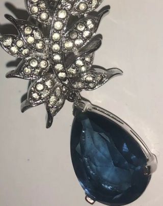 Vtg Panetta Earrings Pave Rhinestone Blue Sapphire Drop Dangle Silver Set Signed 6